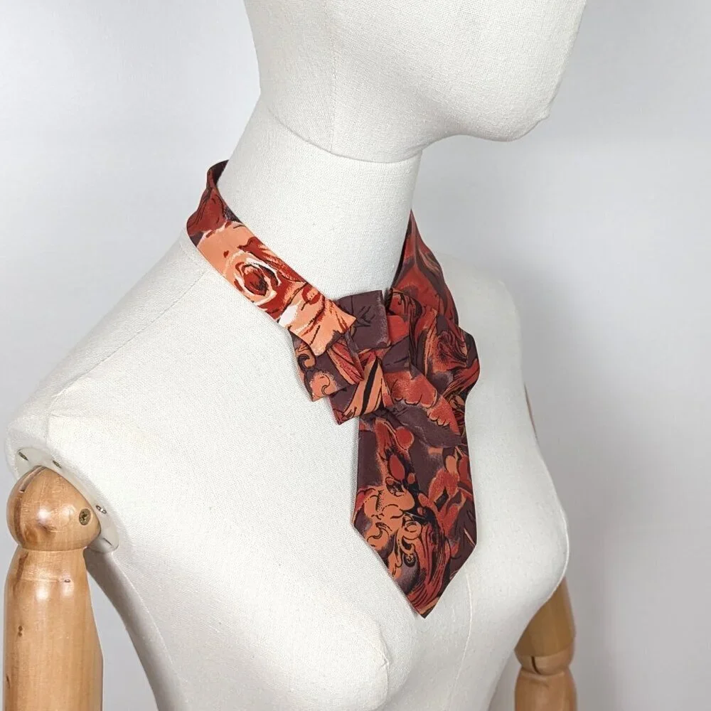 NWT Ogsplosh Women's Silk Ascot Scarf Abstract Print Burnt Orange Short